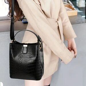 Stylish Black Faux Leather Handbag, Purse, Shoulder Bag